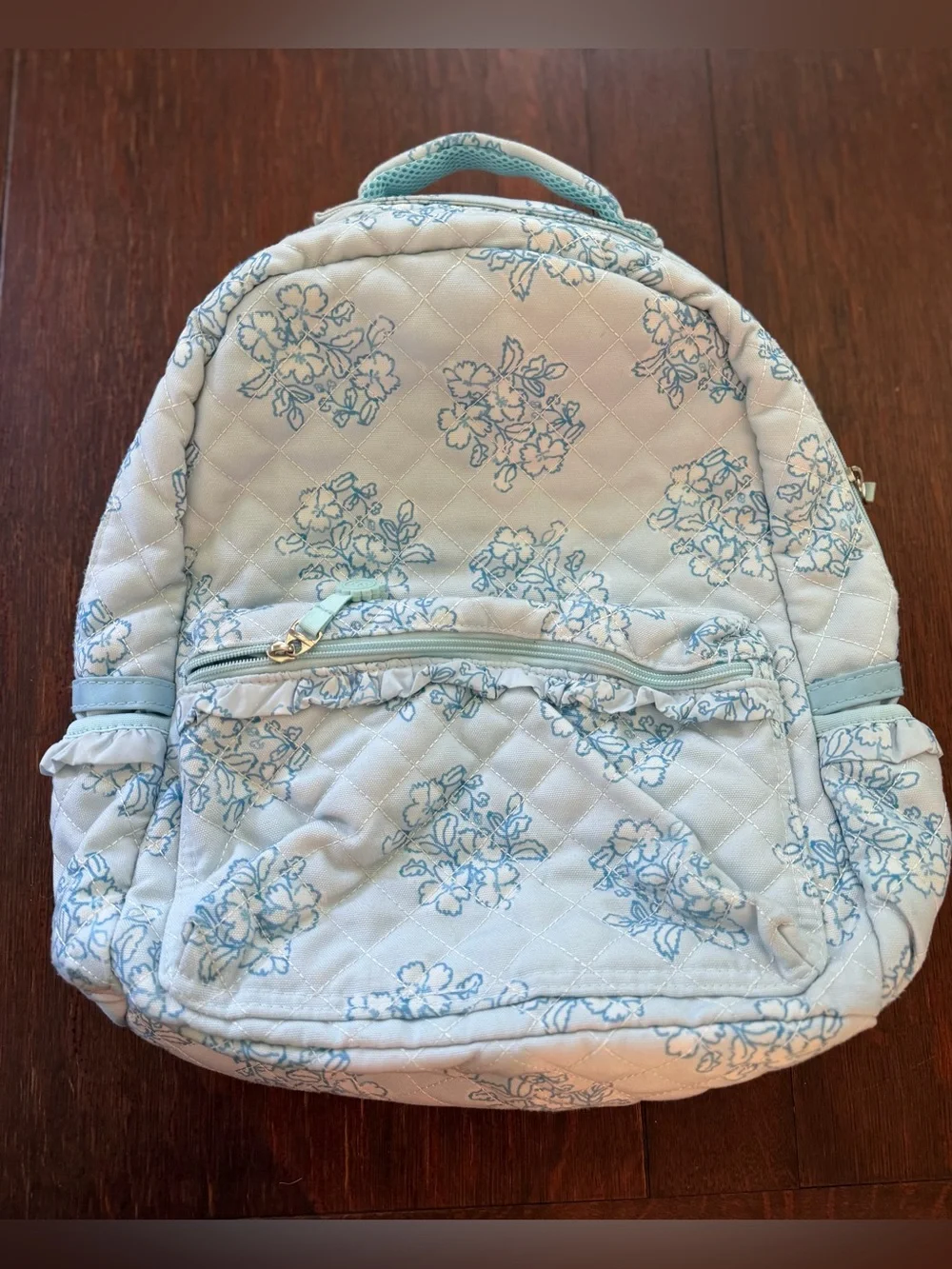 Sweet Honey Quilted Floral Ruffle Backpack Blue & White Kids School Travel Bag